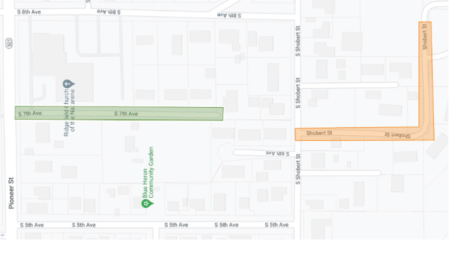 Designed replacement of approximately 600 feet of undersized 6-inch sewer main with new 8-inch pipe along South 7th Avenue between Pioneer Street and Shobert Lane to improve system capacity and reliability.